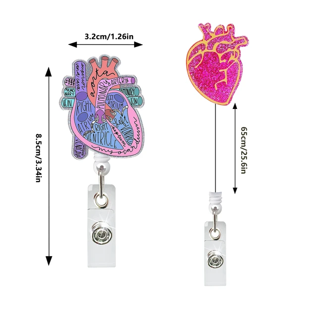 Heart Shape Acrylic Glitter Rotate Badge Reel Workers Nurse Id Holder Girl  Boy Retractable Name Card Holder Accessory 1 Piece - AliExpress