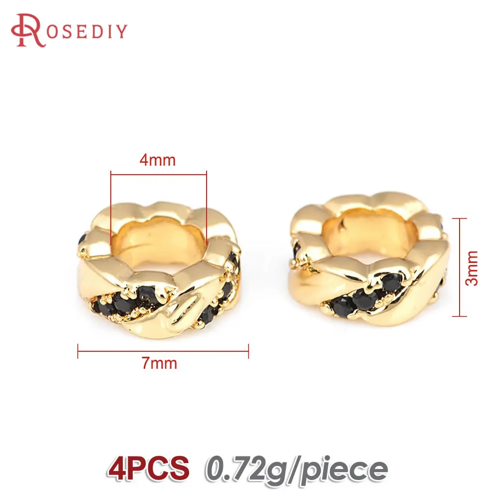 24 K Altın Rengi Pirinç Zirkon Yuvarlak halka boncuk Bilezik Boncuk Diy Takı Yapımı Malzemeleri Bilezik Aksesuarları Kadınlar için