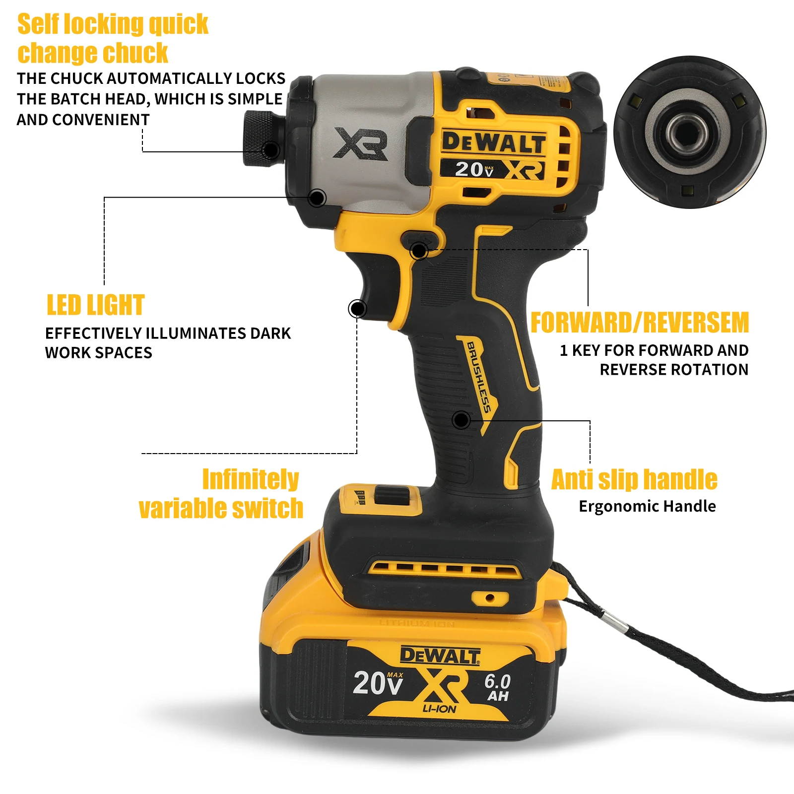 DEWALT DCF845 20V 리튬 임팩트 드라이버 4200IPM 3가변 속도 LED 조명 전동 공구 프레이밍 금속 볼트 고정용