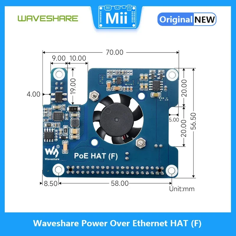 Waveshare ̴  HAT (F),   5 , º ð ǳ, ݼ 濭 , 802.3af/at Ʈũ 