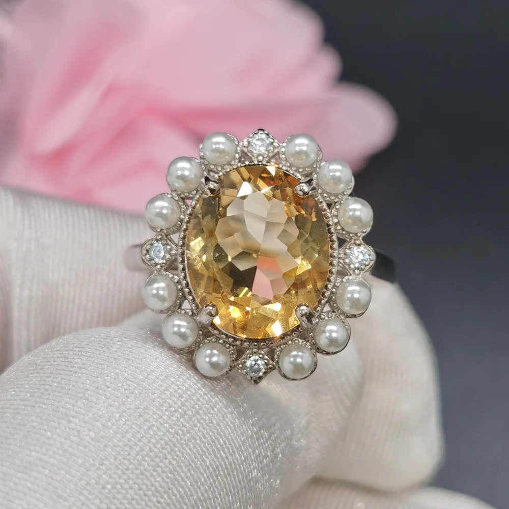 

100% Natural Citrine Ring 10mm * 12mm 4ct VVS Grade Citrine Silver Ring 925 Silver Crystal Jewelry with Gold Plating