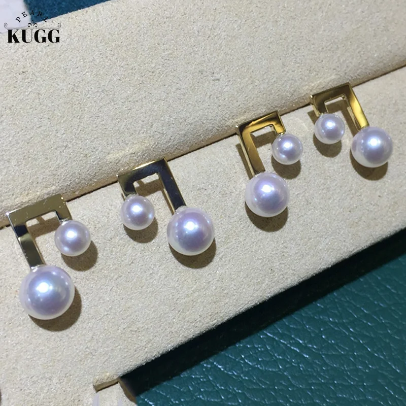 

KUGG PEARL 18K Yellow Gold Earrings 4.5-5mm 6.5-7mm Natural Akoya Pearl Stud Earrings Fashion Note Design Party Fine for Women
