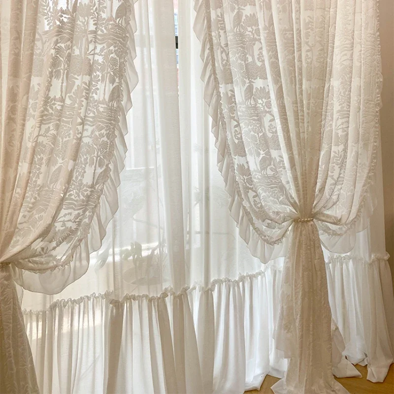 Princess Romantic White Tulle French Embossed Flamingo Sheer Curtains for Living Room Bedroom Dining Blackout Luxury Window 2