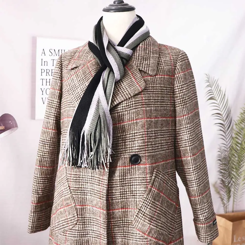 Quality Warm Winter Scarves with Tassels Male Echarpe Business Affairs Scarves Scarf Striped Scarf Tassel Scarf Fringed Muffler