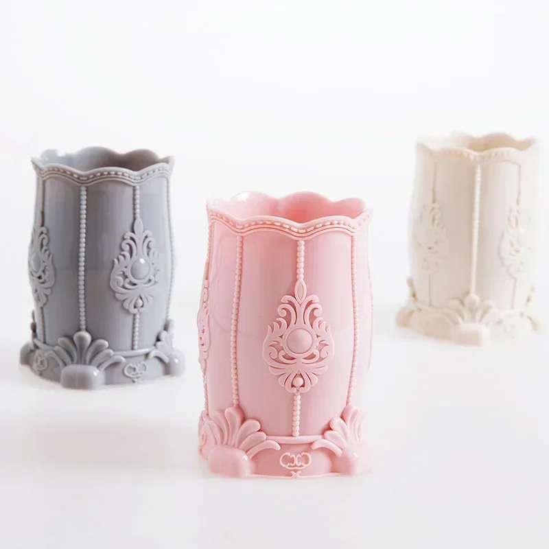 Vintage Flower Carved Pattern Makeup Brush Storage Box Brush Pen Pencil Storage Pot Holder Container Desk Organizer Gift 6