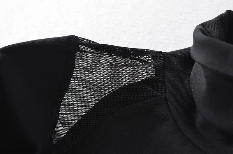 Women Turtleneck Long Sleeve Top With Mesh Detail