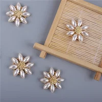 5PCS Pearl Flower Alloy  Plate Button DIY Hand Sewing  Clothing Textile Decoration Accessories Jewelry 2