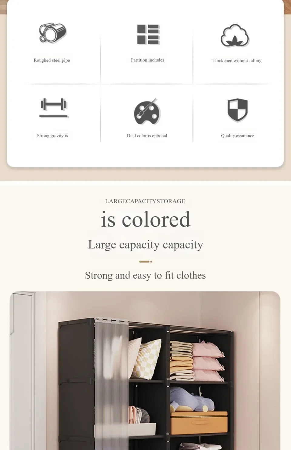 Description Picture 5 of item6/5 Layers Dustproof Wardrobe High Capacity Partition Book shelf Bedroom Open Simple Assembly Storage Cabinet ortable Furniture