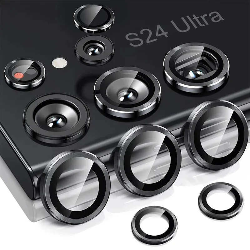 Premium Tempered Glass Camera Lens Protector with Metal Ring - Full Coverage
