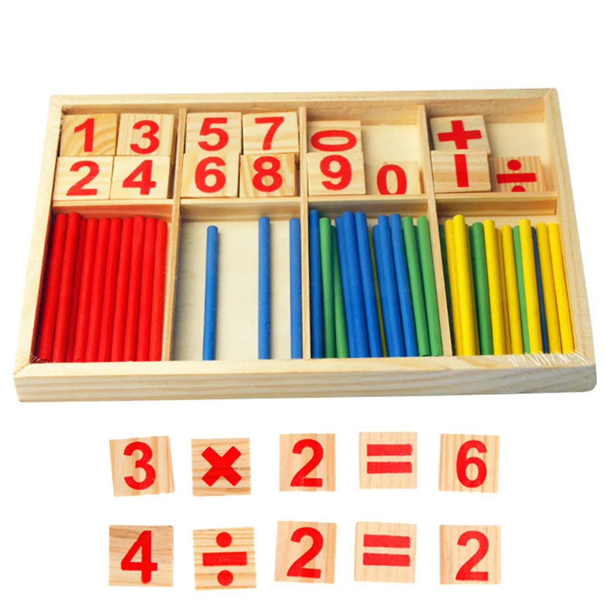 Wooden Counting Sticks Calculate Learning Box Mathematics Teaching Aids for Early Childhood Education Digital Puzzle Toys