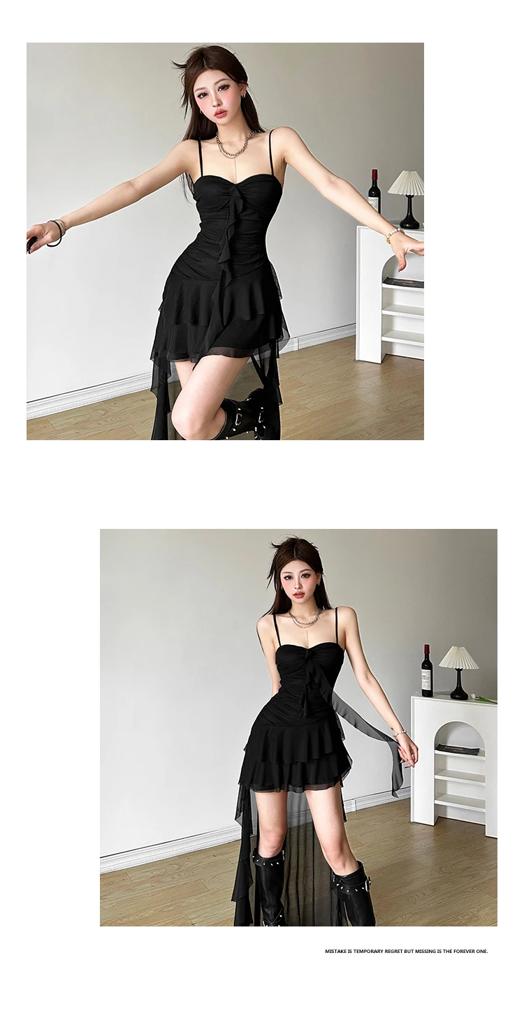 Y2K Irregular Ruffles Spaghetti Strap Summer New Midi Dresses for Women Birthday Party Dress Club Prom Robe Sexy Vestidos Mujer