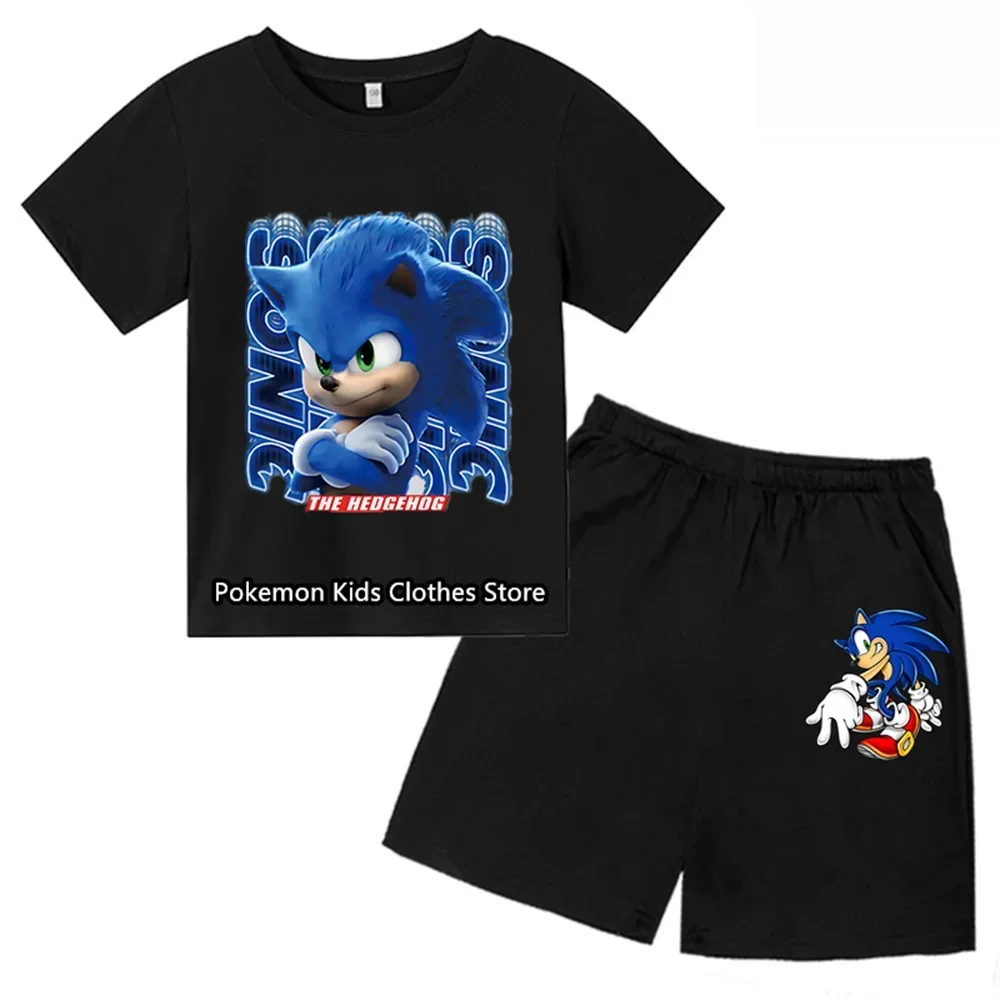 

New Mario T-Shirt Sonic Boys Girls Teenager Summer Short Sleeve Tops Children Casual Mickey Mouse Tops Tee Shirt set