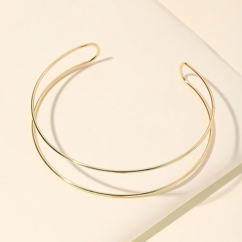 Metal Choker Necklace For Women Simple Punk Style Double Metal Line Dorado Collar Jewelry women jewelry