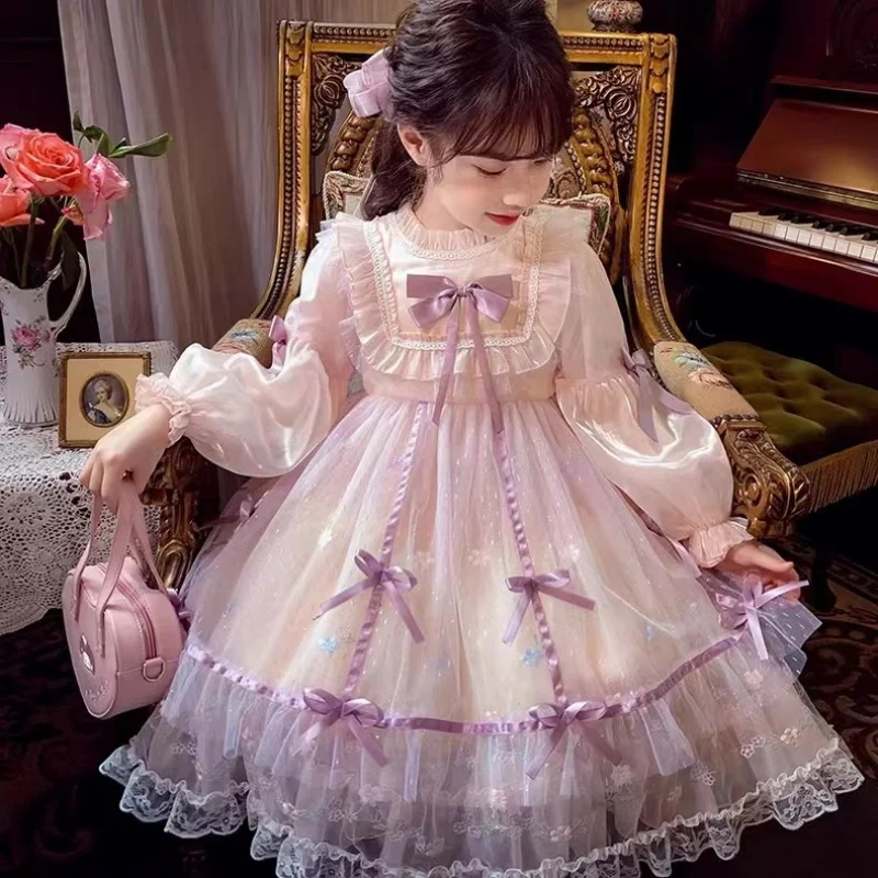 Girl's Lolita Princess Dress Spring and AutumnNew Western Style Children Puff Mesh Dress Girls Birthday