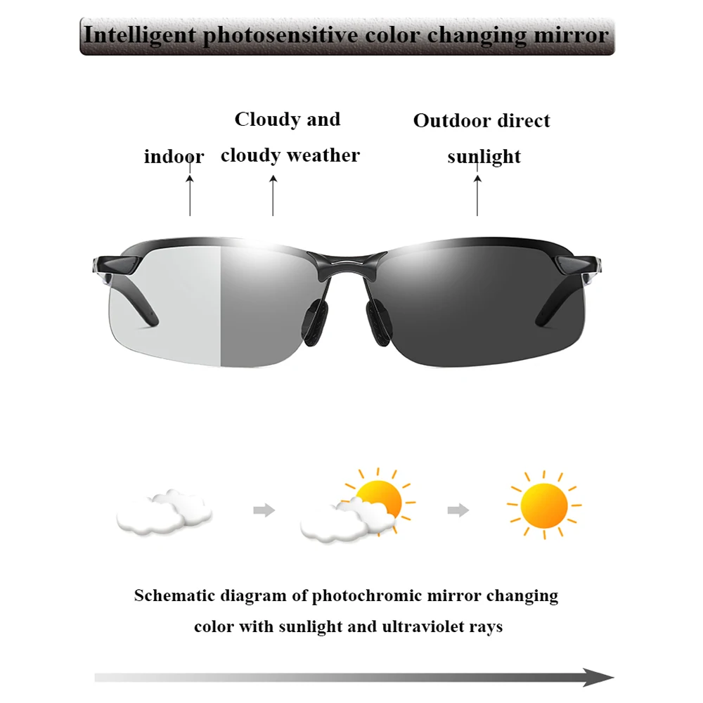 Photochromic Sunglasses Men Polarized Driving Chameleon Glasses Male Change Color Sun Glasses Day Night Vision Driver Eyewear