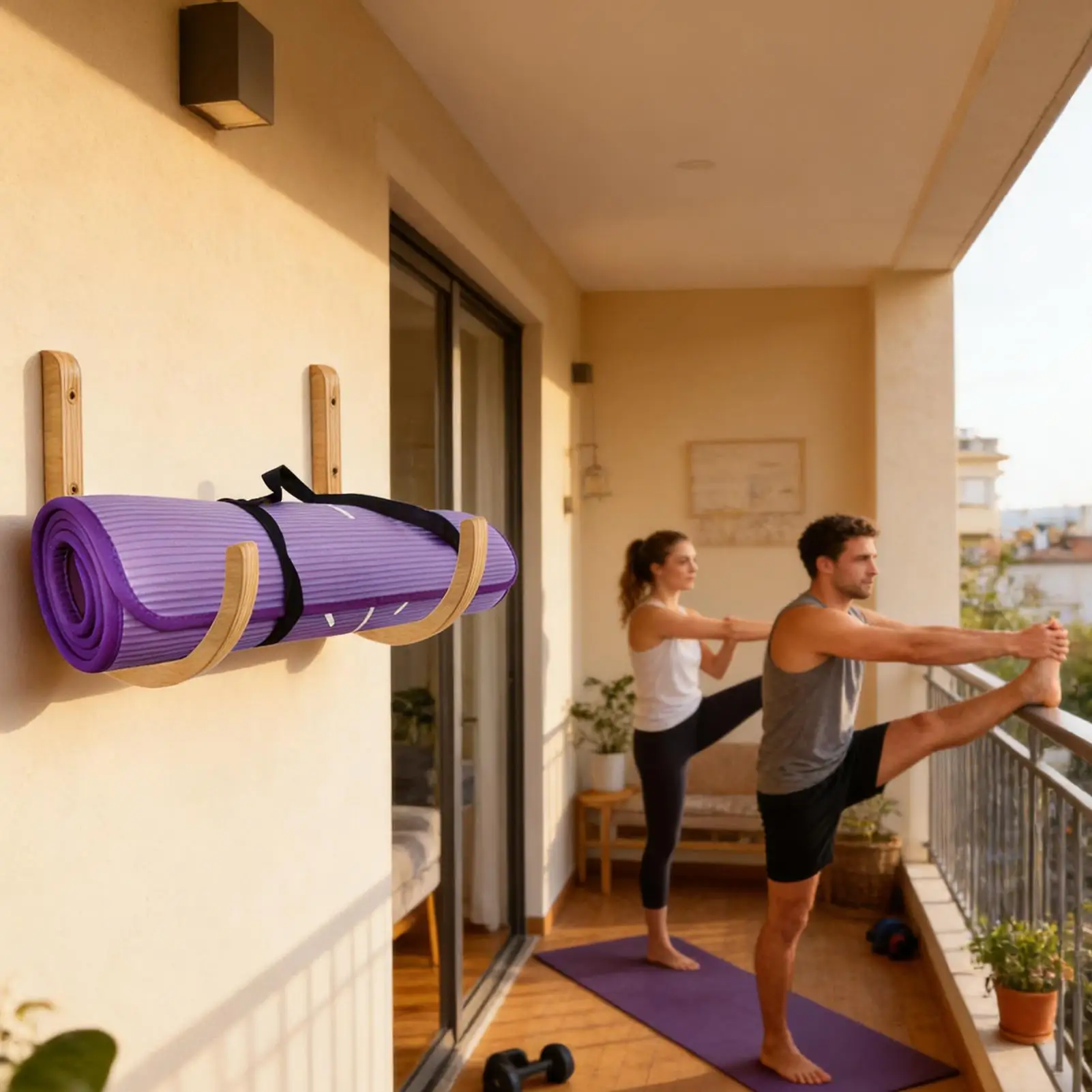 Wooden Yoga Mat Storage Rack Set with Screws