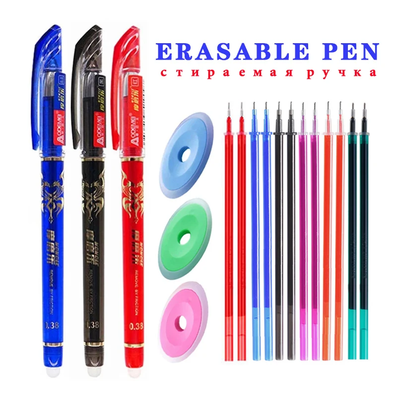 0.38mm Erasable Gel Pen Set Muti Colors ink Ballpoint Pens Rod Refills