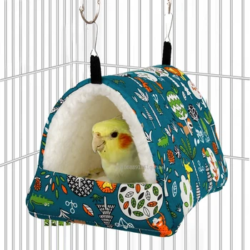 1pc Cute Print Bird Bed Mini Cage Rabbit Squirrel Mat Guinea Pig Nest Hamster House Small Animal Sleeping Bed Pet Hanging Cage 1