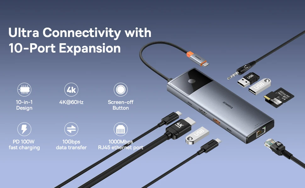 HDMI, RJ45, Ethernet, PD, 100W para MacBook,