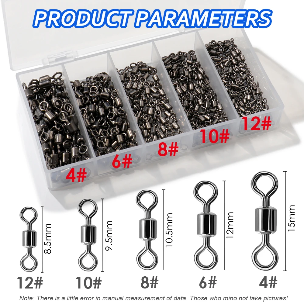100Pcs Stainless Steel Bearing Rolling Connector Rotate Barrel Swivel Tackle Box Lure Line Tool Set Fishing Accessories 100Pcs Stainless Steel Bearing Rolling Connector Rotate Barrel Swivel Tackle Box Lure Line Tool Set Fishing Accessories