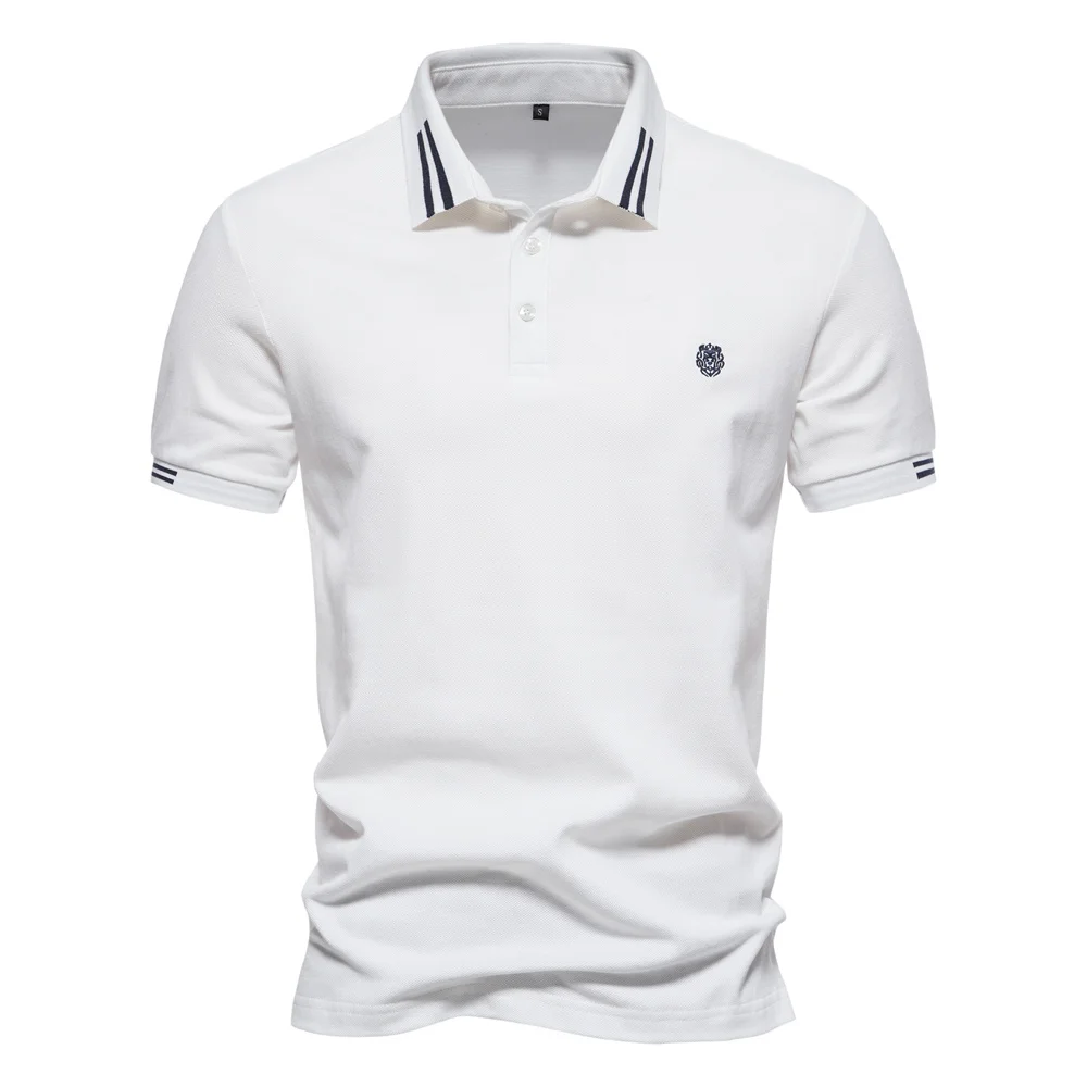 AIOPEON 100% Cotton Men's Solid Color Short Sleeve Polo Shirt - Casual Summer Designer Wear