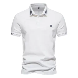 AIOPEON 100% Cotton Men's Solid Color Short Sleeve Polo Shirt - Casual Summer Designer Wear - EUR S 60 - 70kg (White)