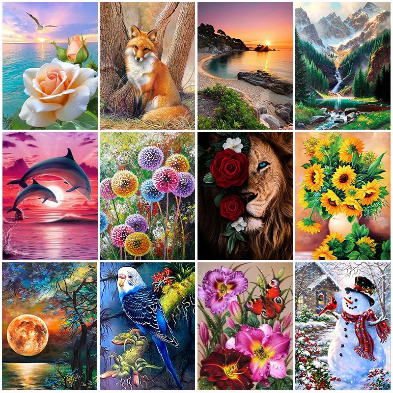 

Landscape DIY Diamond Painting Kits Flower Animal Cross Stitch Embroidery Painting Beach Fox Diamond Mosaic Home Decor Gift