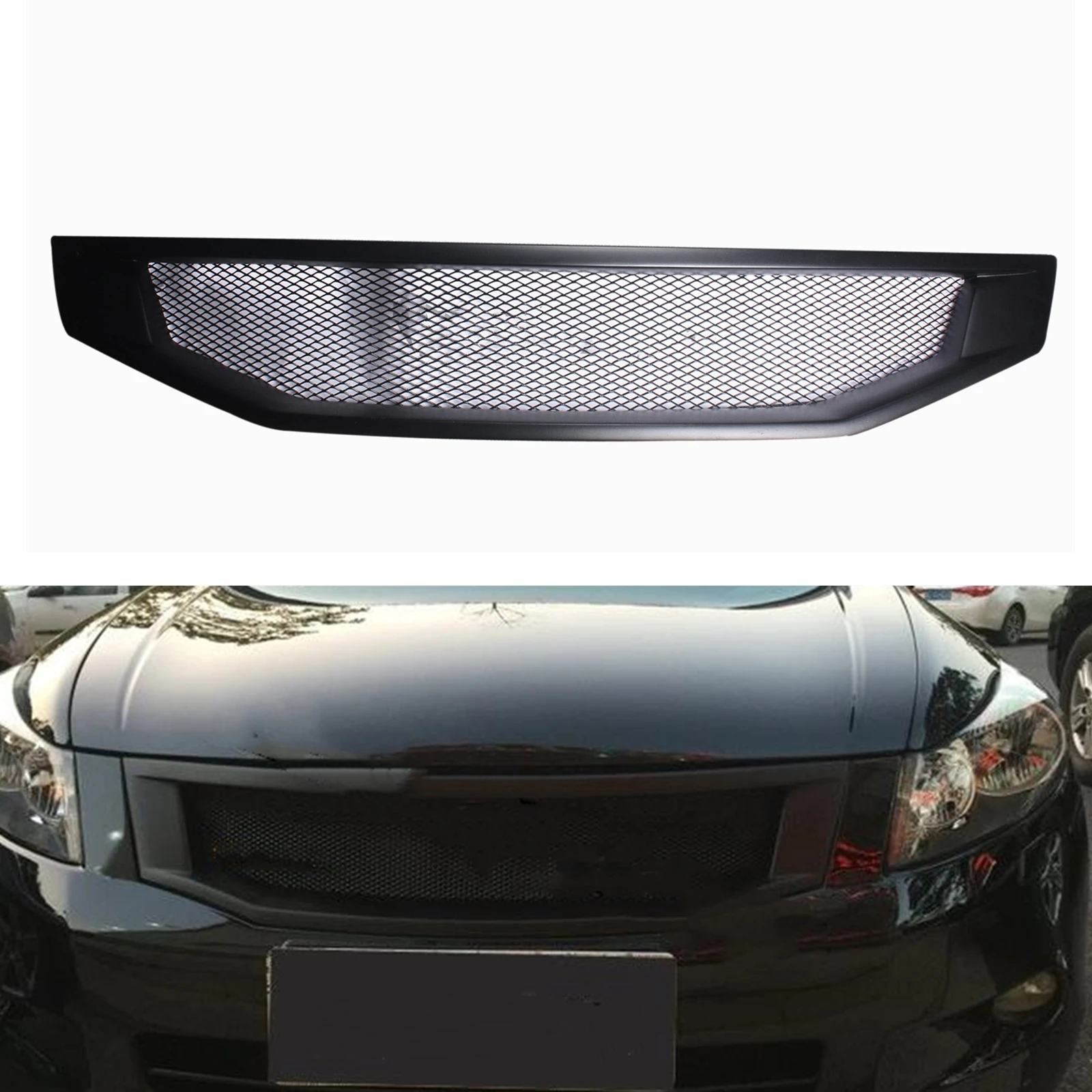 

Front Grille Grill For Honda Accord Sedan 2008-2010 4 Door Fiberglass Matte Black Car Upper Bumper Hood Mesh Grid