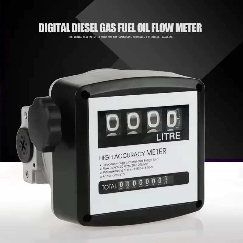 Water Flow Meter Sensor Flowmeter Fuel Gauge Caudalimetro Gasoline Diesel Fuel Oil Flow Indicator Counter DN25 4-digit 0-9999L