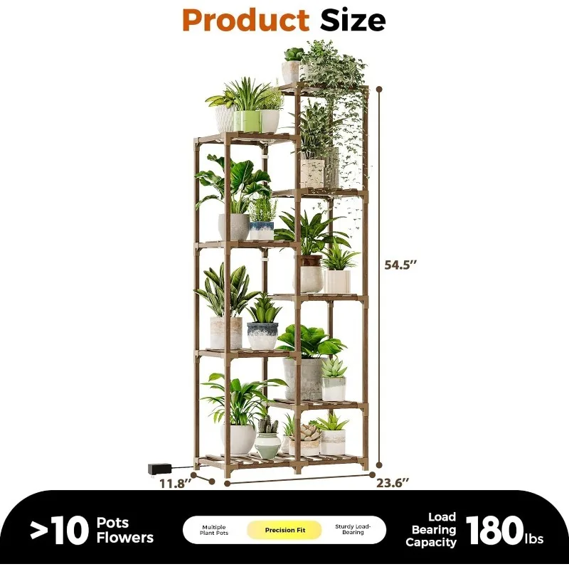 Plant Stand Indoor Grow Light Tall Plant Shelf for Mutiple Pots Large Wood Holder Rack for Patio Living Room Balcony Warm