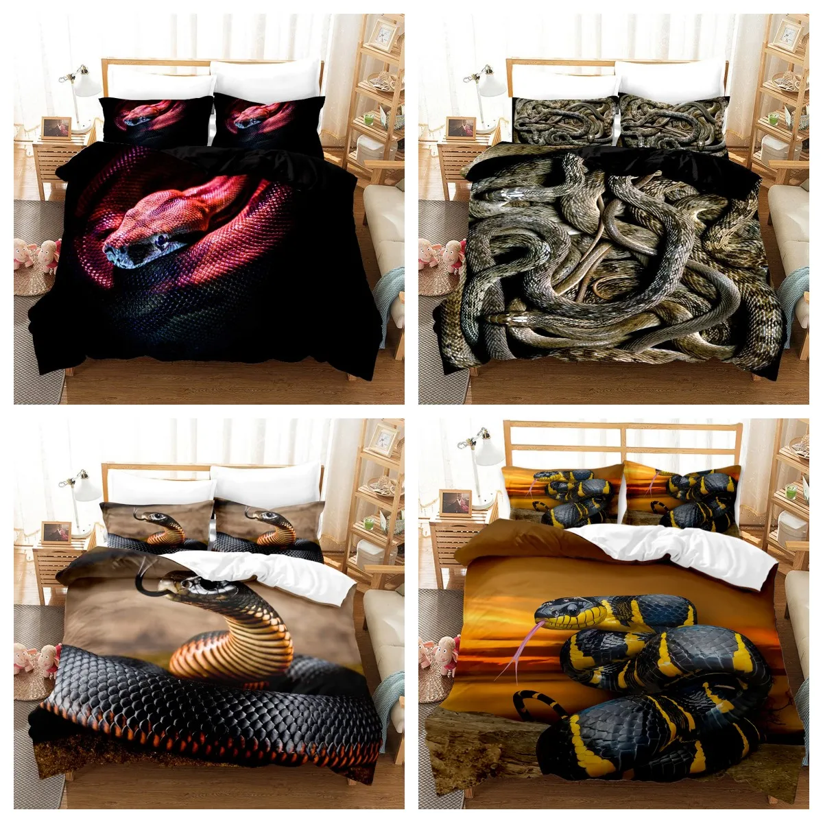 

3D Snake Printing Home Textile Bedding Set Luxury Animals Pattern Duvet Cover With Pillowcase Queen King Size Bed Linen Set 3PCS