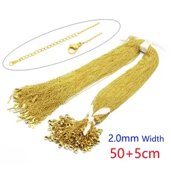 100pcs 18k Gold Plated Stainless Steel Flat Cross Necklace Chains for Women - Handmade DIY Jewelry (2mm 50 - 55cm Gold)