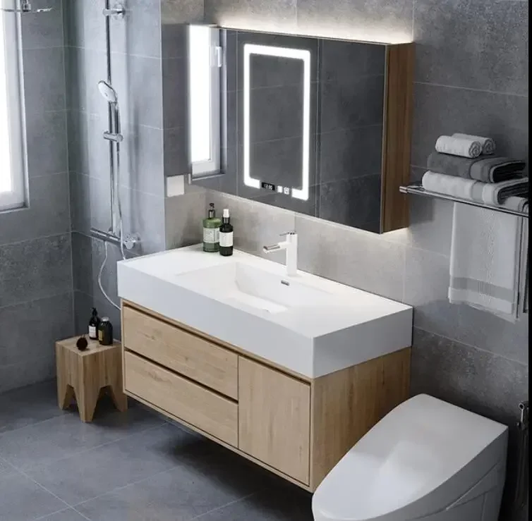 European Antique Bathroom Vanity Cabinets Set With Marble Countertop And Led Mirror Storage Cabinet