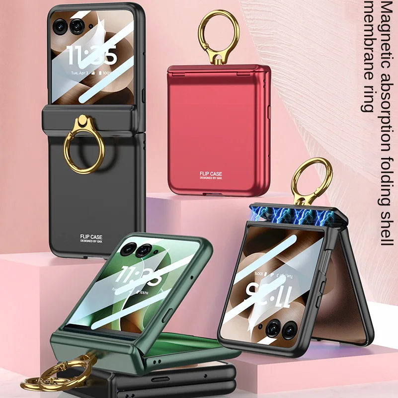 Magnetic Hinge Metal Ring Holder with Glass Protector and Camera Cover - Premium Phone Case