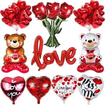 Large Valentines Day Balloon WILL YOU BE MY GIRLFRIEND Balloon LOVE Heart Teddy Bear Balloons Happy Valentines Day Party Decors