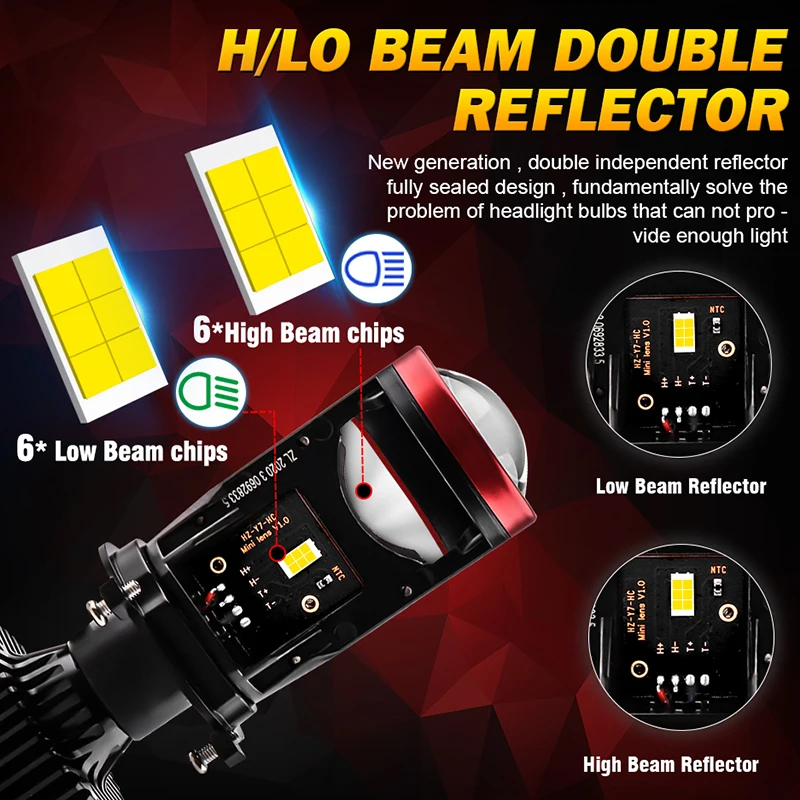 자동차 하이 로우 빔 자동차 전구, H4 LED 프로젝터 렌즈, 1700W 캔버스, 12V, 3000K, 4300K, 6000K, Bi LED, H4 CSP 칩, HD 렌즈, 2 개