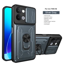 Shockproof Armor Card Holder Case with Slide Lens Protection for Vivo IQOO Z11x (GRAY)