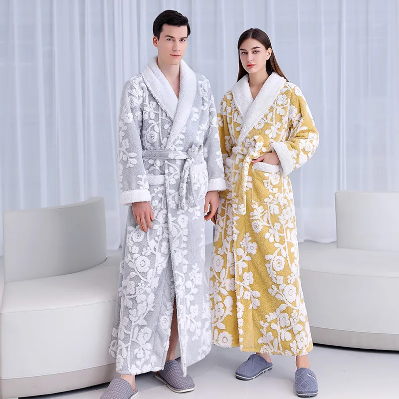 

Women's Winter Luxury Robe Fluffy Fleece Dressing Gown Long Soft Warm Sleepwear Fuzzy Housecoat Cosy Bathrobe with Jacquard