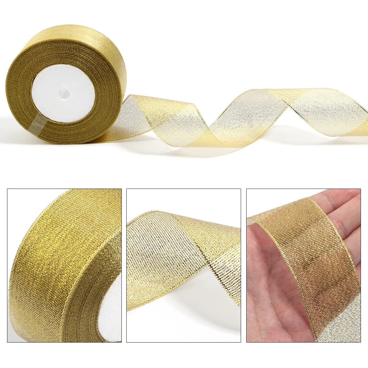 Silver Gold Glitter Silk Satin Ribbon for Party and Home Decorations - 25 Yards