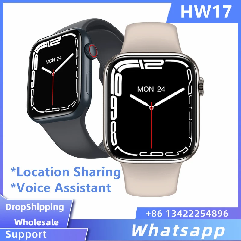 2022 HW17 Series 7 1.6 Inch Smart Watch Location Sharing Bluetooth Call Voice Assistant Men Women Health Monitoring Music Watch
