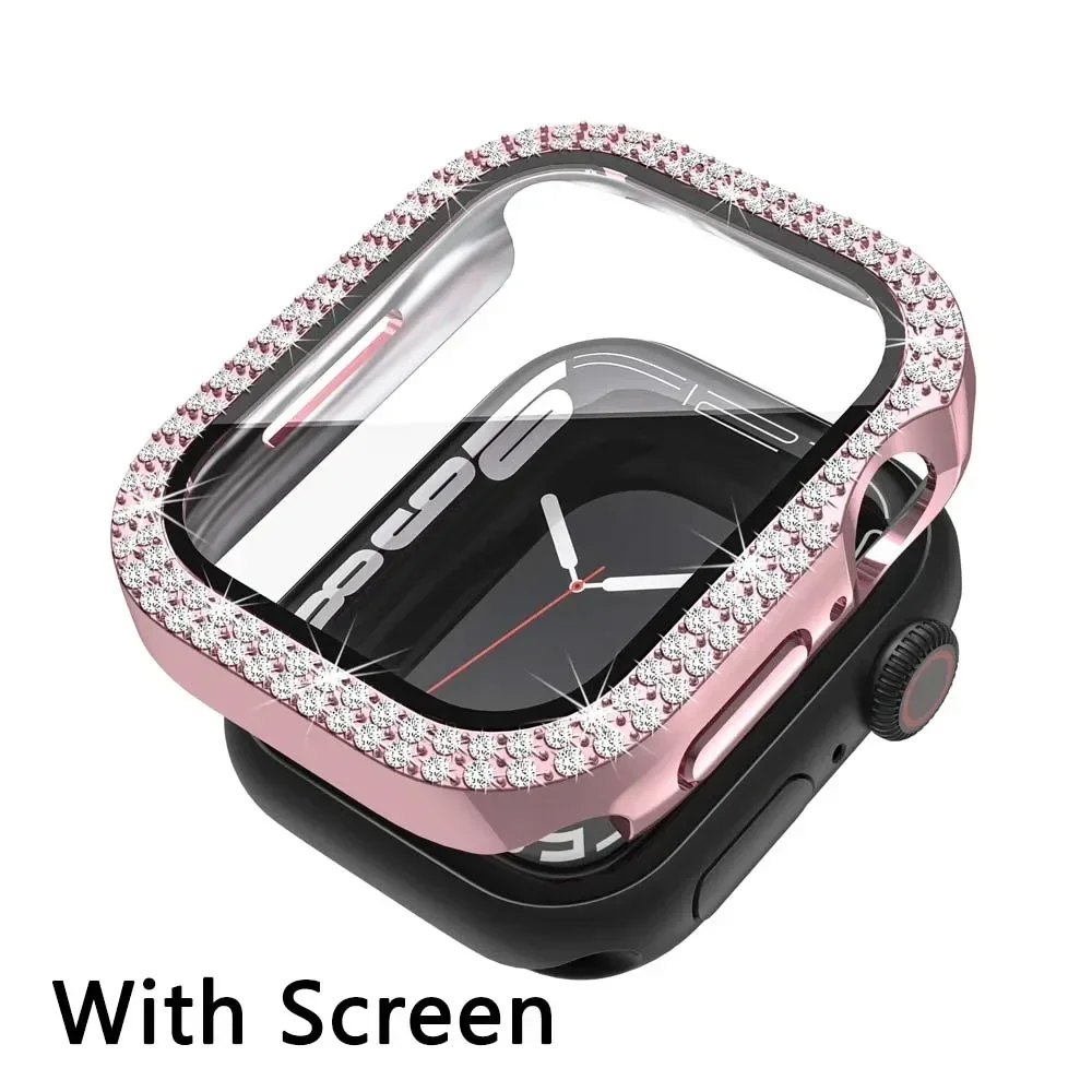 Diamond Bling Tempered Glass Cover for Apple Watch - Screen Protector & Bumper Case