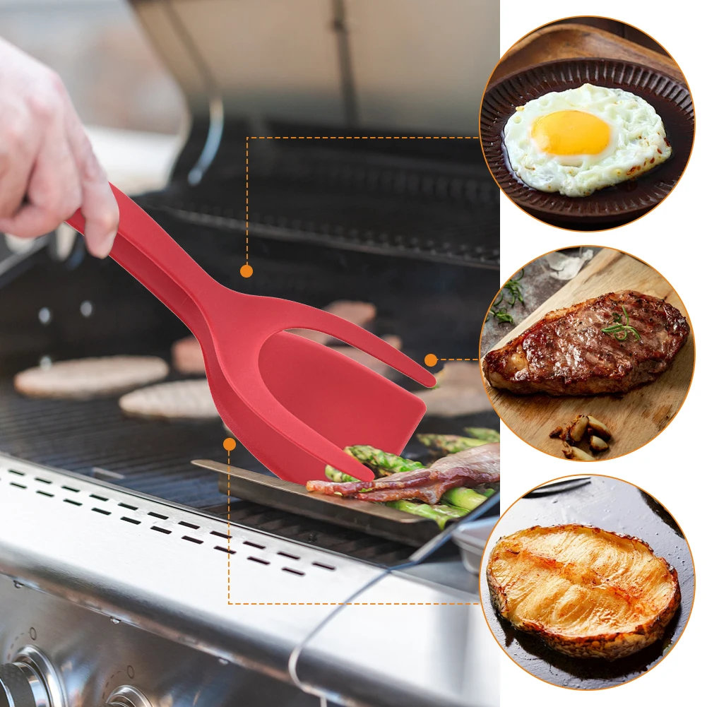 2 In 1 Flip Spatula Tongs Multifunctional Pancake Spatula Clamp Frying Steak Pancake Tongs for Home Kitchen Cooking
