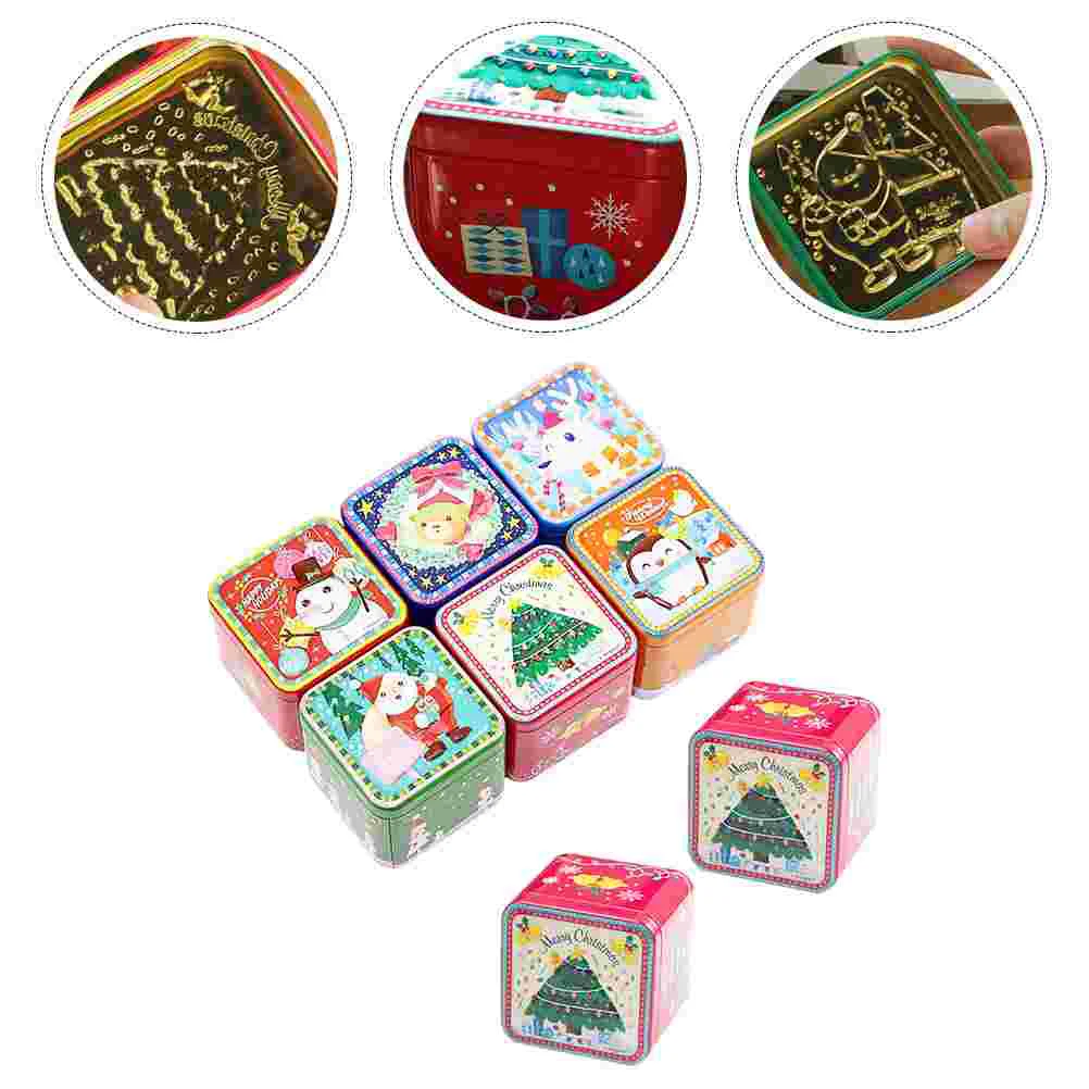 

8 Pcs Candy Box Square Jars Tinplate Iron Boxes Fudge Sweets Christmas Biscuit Cans Cookie