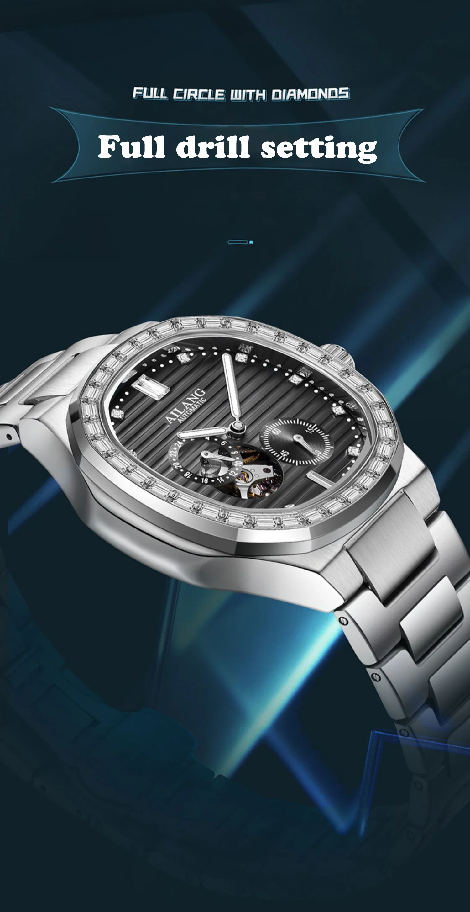Neue AILANG automatische mechanische Uhr Business multifunktionale leuchtende wasserdichte Mode Herrenuhr Polygon Design – Detail 4
