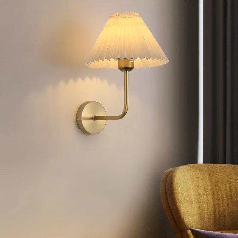 

New European Modern Minimalist Pleated Fabric Wall Lamp Bedroom Bedside Lamp American Living Room Corridor Aisle Wall Lamp