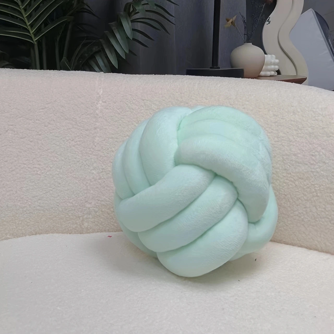 1pc-Handmade woven three strand rope ball pillow for home decoration, knotting ball pillow