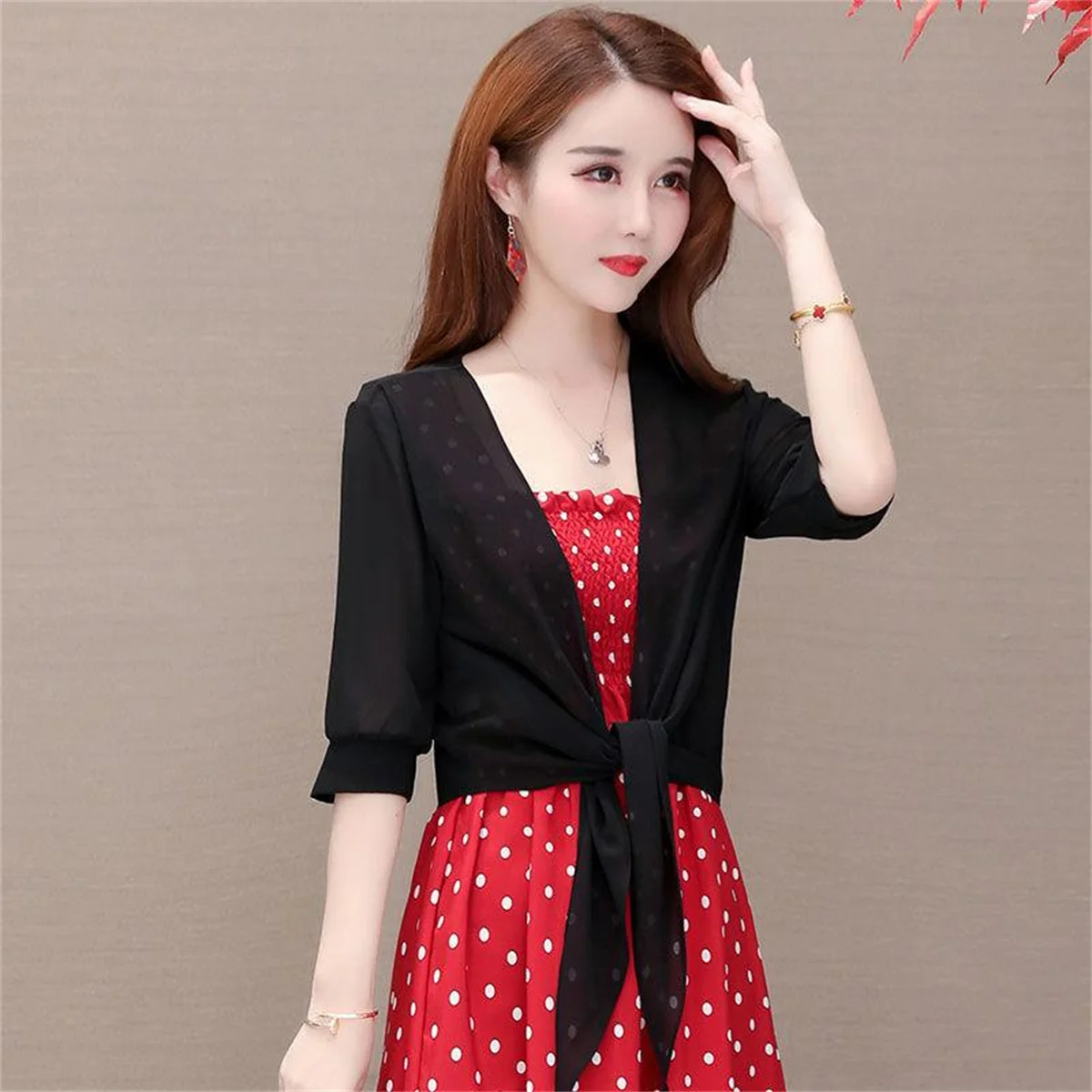 얇은 시폰 가디건, 반팔, 단색 썬 케이프, 얇은 소프트 원단, 원피스 없음, 패션