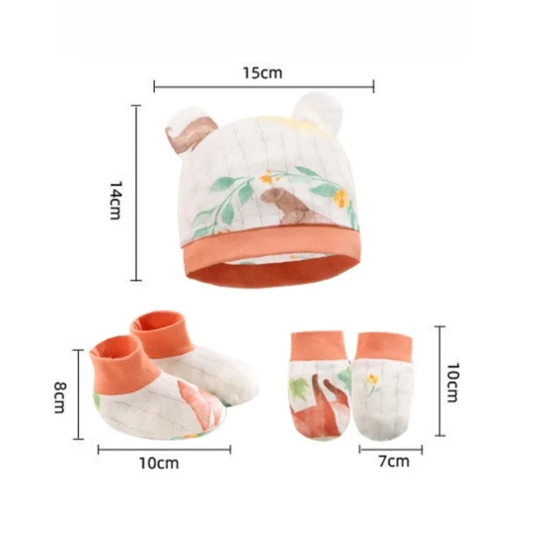 Newborn Animal Print Gift Set, Baby Hat Booties and Mittens 3-Piece Set, Infant Soft Cotton Accessories for Boys Girls