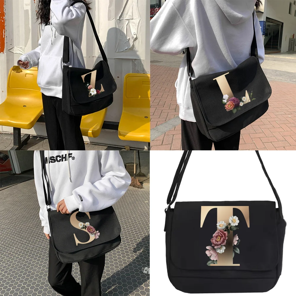 

Crossbody Bag Canvas Shoulder Bags Diagonal Bag Youth Satchel Women Messenger Bags School Envelope Pouch Gold Pattern
