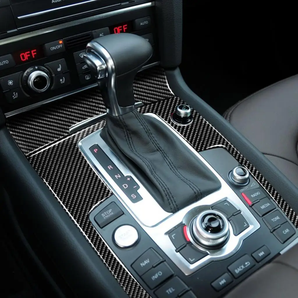 

For Audi Q7 4L 2008-15 Car Gear Shift Panel Frame Cover Trim Strips Carbon Fiber Sticker Decoration Auto Interior Accessories